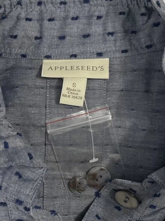 Appleseed's Womens Tunic Size Small 3/4 Sleeve Clip-Dot Ruffled Collar Side Slit - Picture 5 of 6